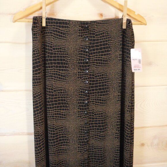NWT DressBarn Women's plus size 1X Maxi Skirt Black with Brown Reptile Print - Picture 2 of 10